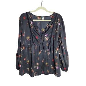 Old Navy women's peasant top XL dark floral boho festival witchy velvet accents